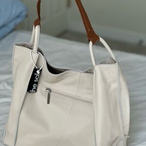 The Sak Cream and Tan Leather Tote